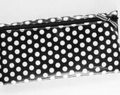 Cash budget envelope system wallet with 6 tabbed dividers // black and white polka dot designer laminated cotton