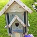 Birdhouse with Hearts and Wonderful Detail all Wood Chippy Paint and Painted with Blues Greens and Yellows