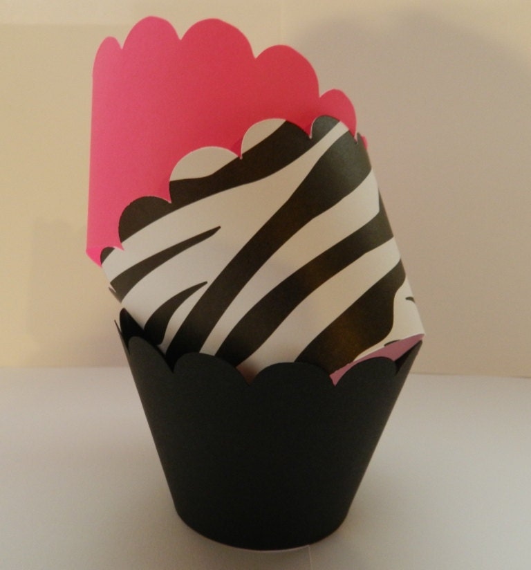 Cupcake Wrappers Hot Pink, Black and Zebra Il_170x135