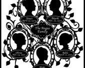Family of Five Silhouette Family Tree - 5 Profiles
