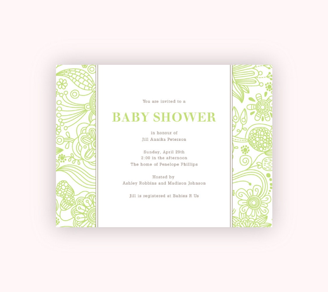 Green Floral Baby Shower Girl or Boy, Unisex Printable PDF File