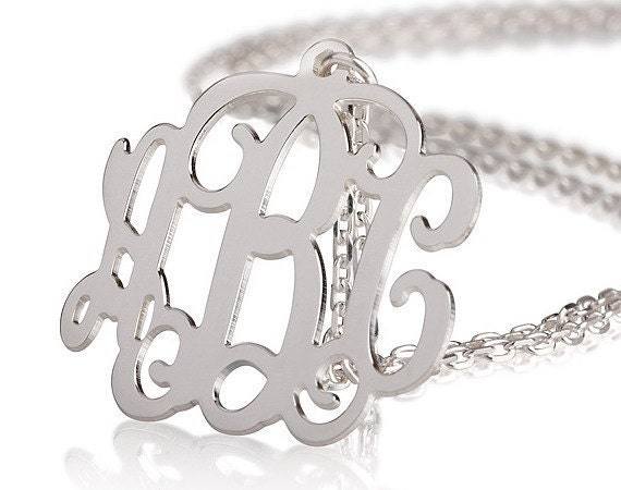 Monogram Necklace - 1.25" Personalized Monogram - Custom Made 925 Sterling silver