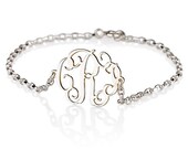 Monogram Bracelet , 925 Sterling Silver -Side attached 0.6" Monogram