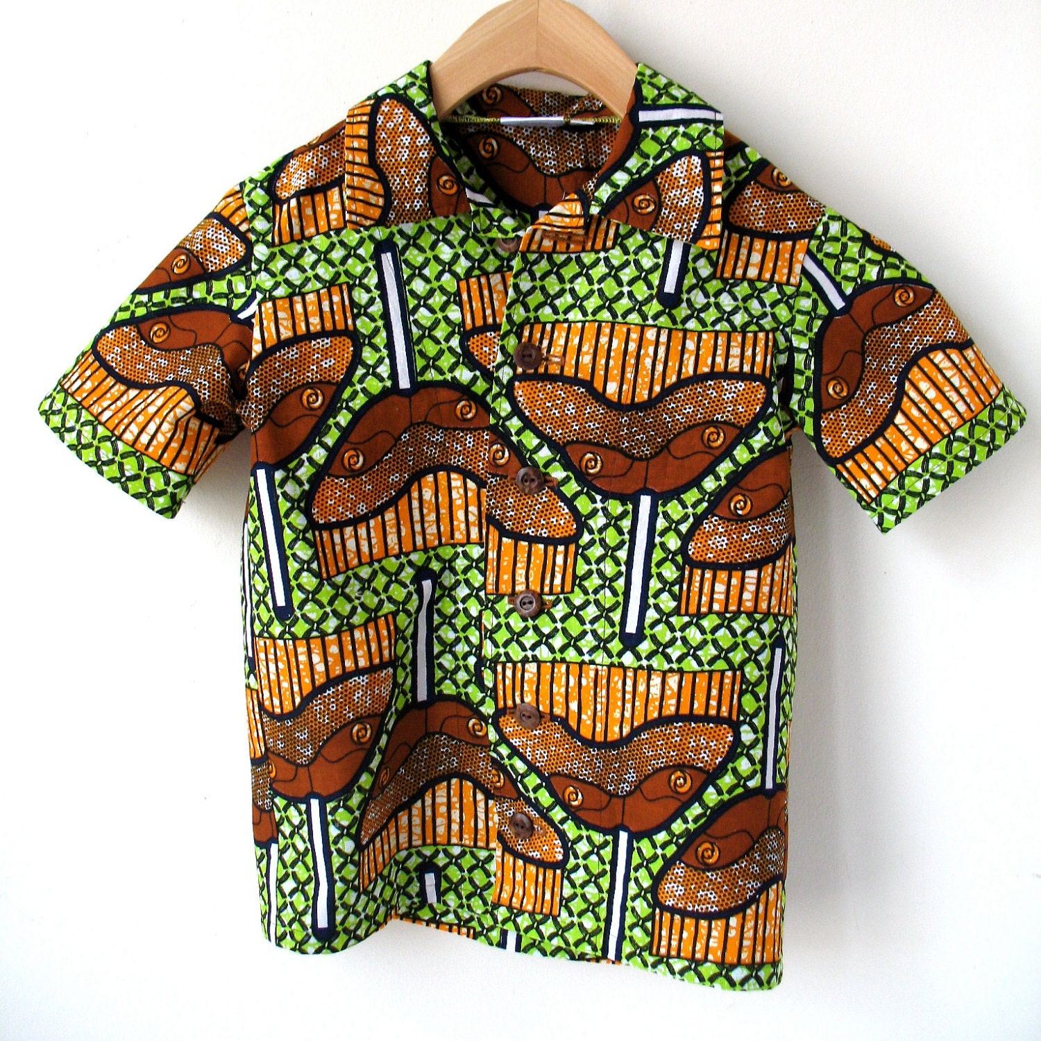 Size 7 Boy's African Wax Print Shirt - Cotton