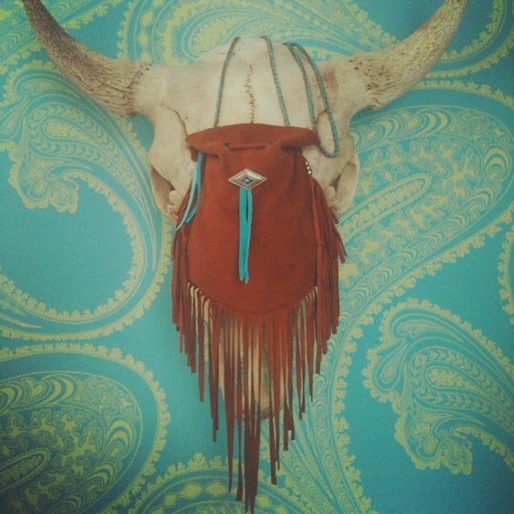 SALE- Cimarron Concho Suede Leather Fringe Cinch Bag