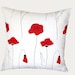 White Linen Throw pillow case with Red Poppies, Designer fabric, fits 18"x 18" insert, Toss pillow case, Cushion case.