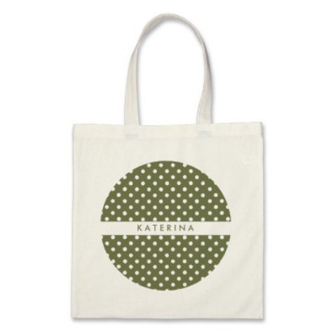 Personalized Polka Dot Circle Tote in Olive Green
