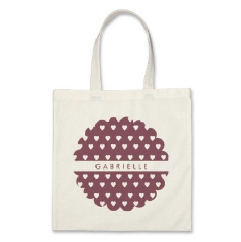 Personalized Tween Girl Heart Print Tote in Plum