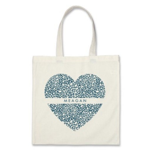 7 Bridesmaids Signature Personalized Heart Totes in Sea Blue