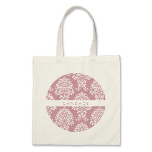 7 Bridesmaids Personalized Damask Totes in Ballet Pink