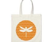 Girl Tote Bag - Orange Dragonfly Silhouette Dots Tote Bag - Party Favor Tote Bag