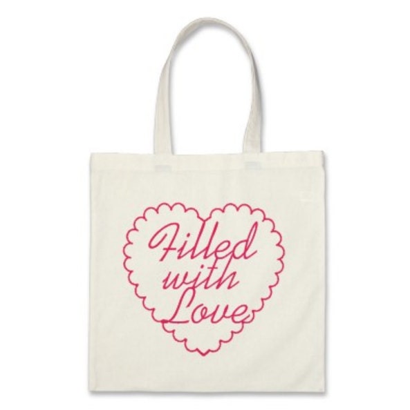 Filled With Love Scallop Heart Tote Bag Bridesmaids Tote Bag or Party Favors in Fuchsia