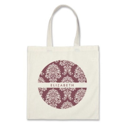 10 Bridesmaids Personalized Damask Totes in Plum