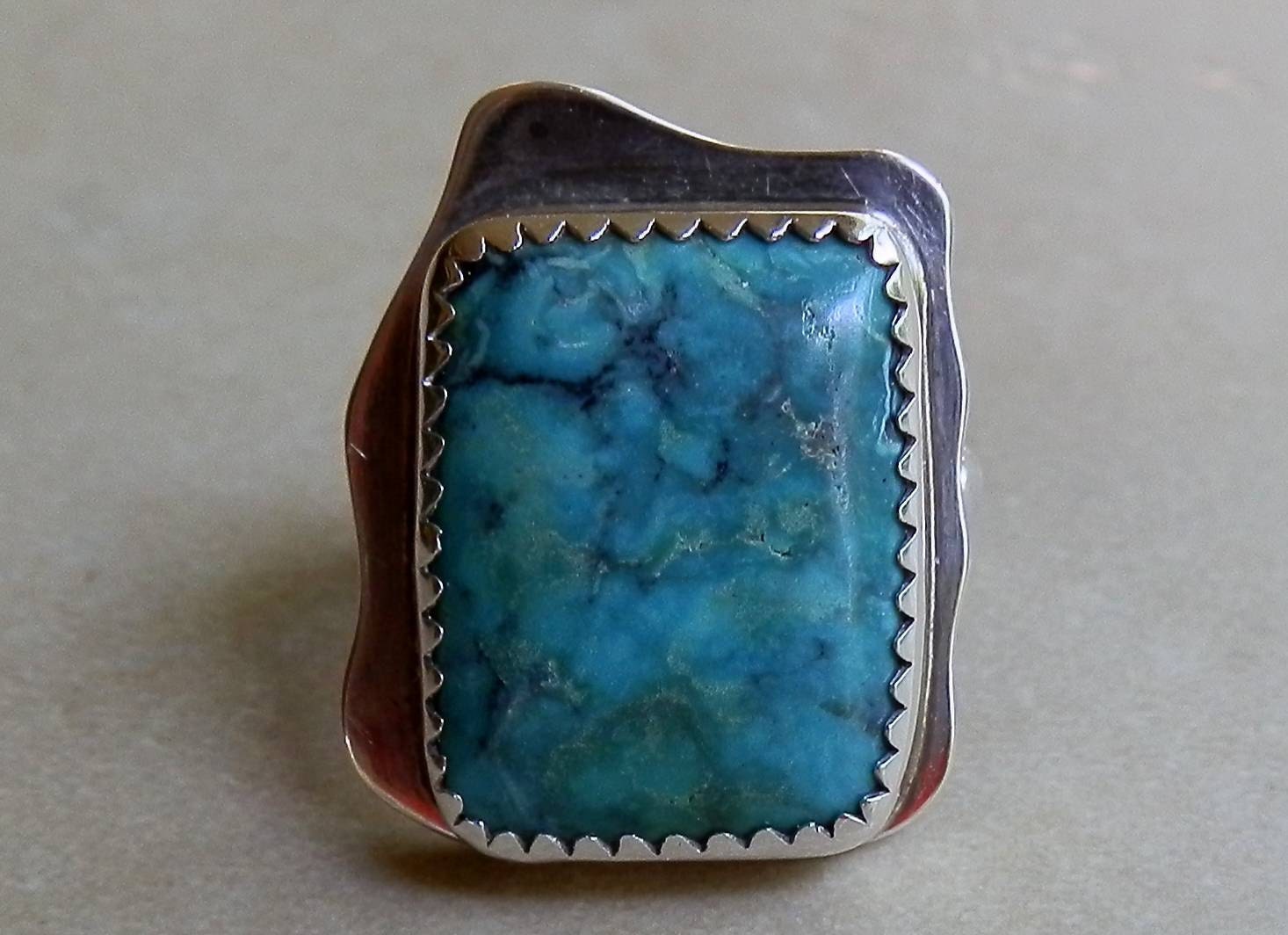 Vintage Navajo Sterling Silver and Turquoise Eccletic Ring From Southwest