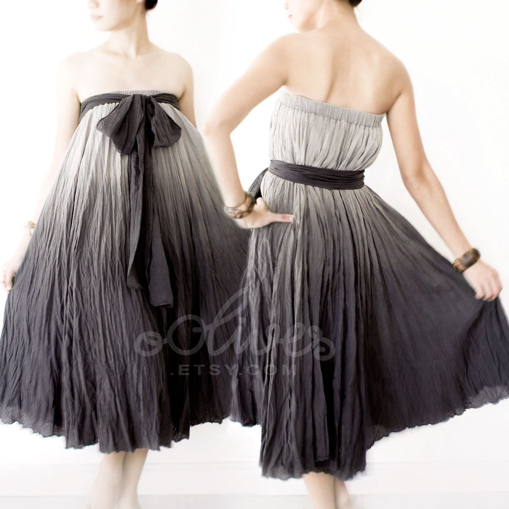 Cotton Maxi Ruffle Cotton Dress in Black - Gray