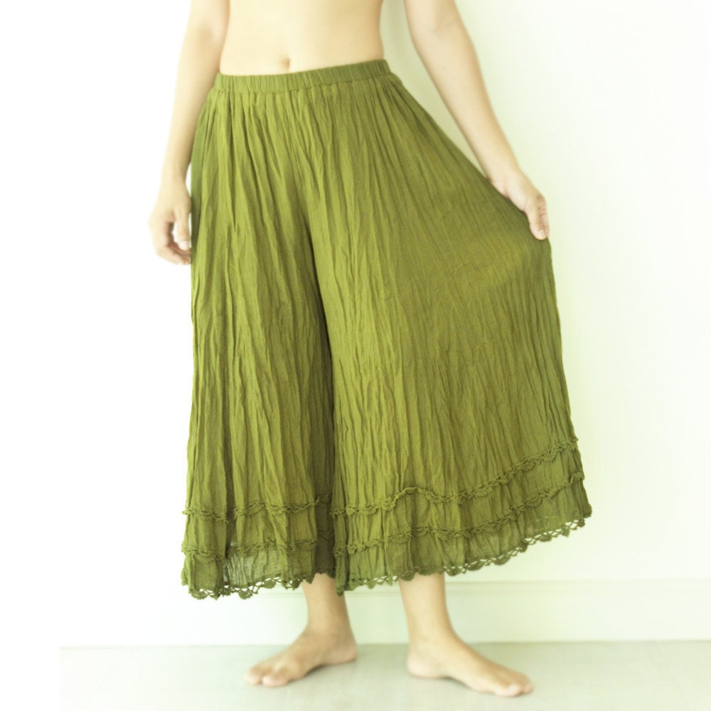 Gypsy / Yoga / Fisherman Pants Crinkle Cotton in Green