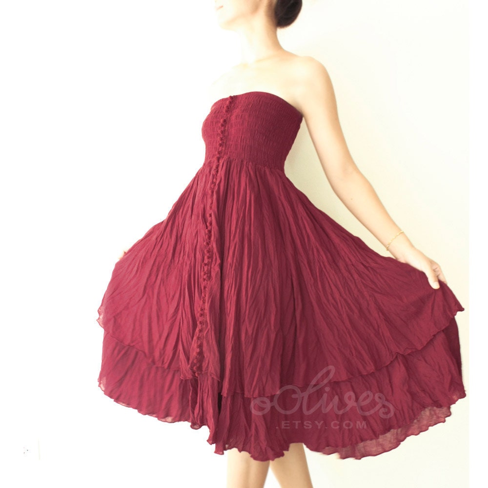 Strapless Ruffle Dress or Maxi Skirt in Red