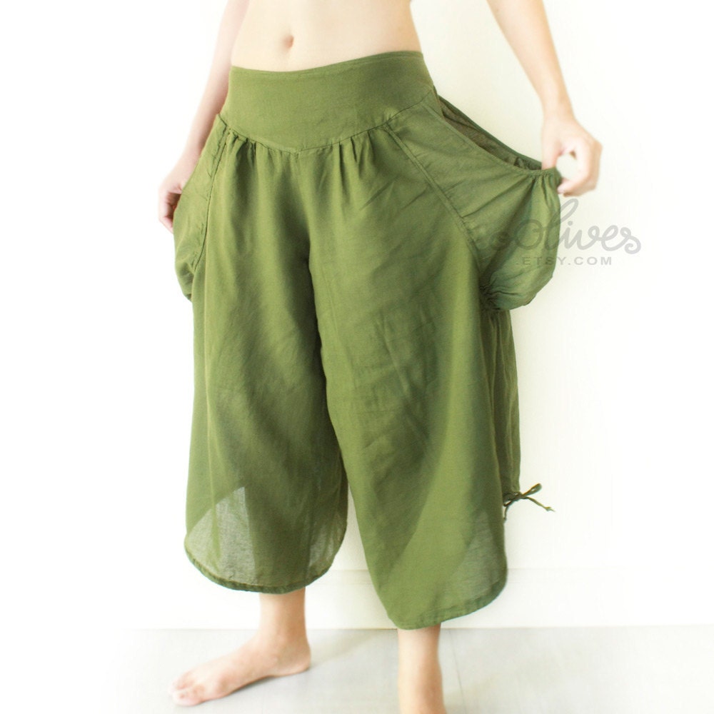 Cotton Comfy Wide Leg Pants in Dark Green