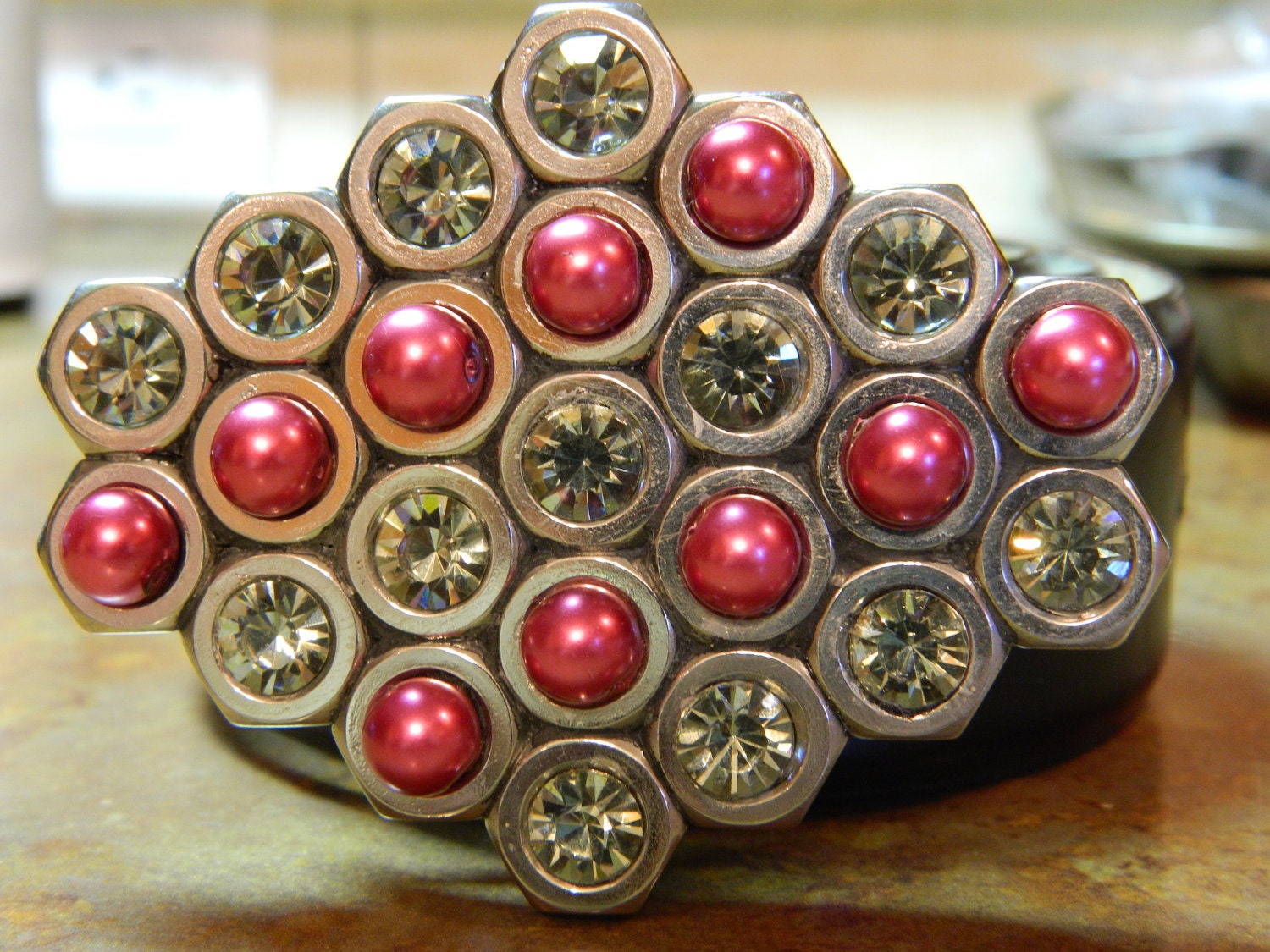 OOAK Hex Nut Belt Buckle with bling