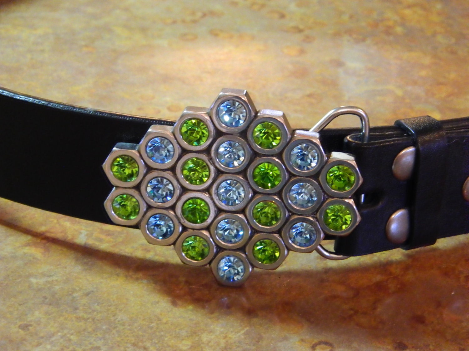 OOAK Hex Nut Belt Buckle with bling