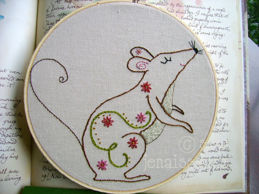 Embroidery PDF Pattern Autumn Fall Mouse and Flowers