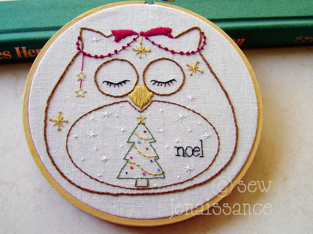 Embroidery Pattern PDF Owl Holiday Christmas Design