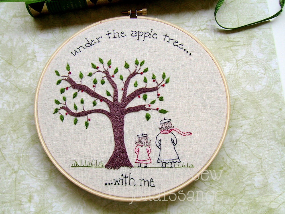 Embroidery Pattern PDF Apple Tree Mom Daughter Fall Autumn Pattern
