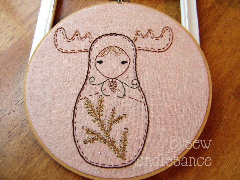 Embroidery PDF Pattern Matryoshka Nesting Doll Woodland Moose