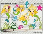 Mermaids , sea plant life jelly fish, kelp, star fish, sand dollar, mermaid  colored clip art graphics