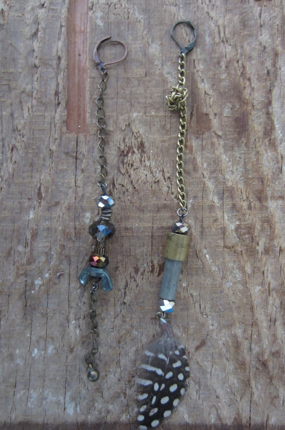 Feather and Found Metal Hardware Earrings