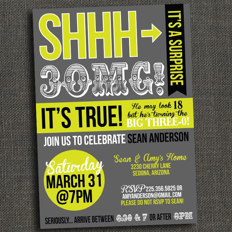 Surprise 30/40/50 Birthday Party Invitation - Printable or Printed for you