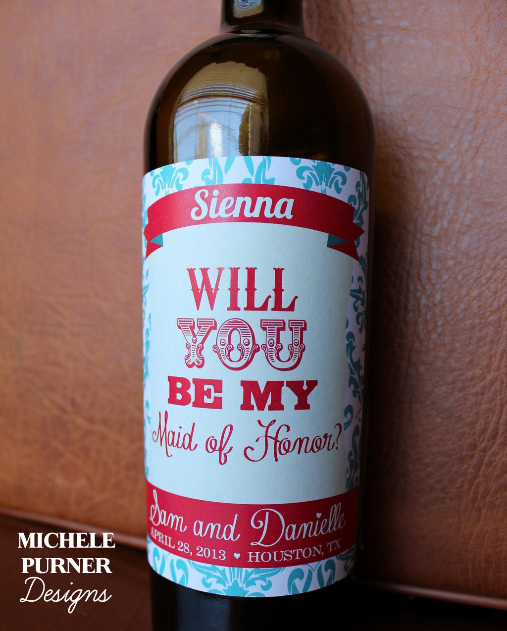 Set of 6 - Peel-and-Stick - Will you be my Bridesmaid and Maid of Honor - WINE or champagne BOTTLE LABELS - Printed & Shipped
