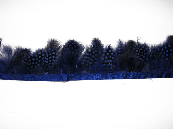 Approx 95cm - 1 metre of Guinea Fowl Feather Fringe on Ribbon - Blue
