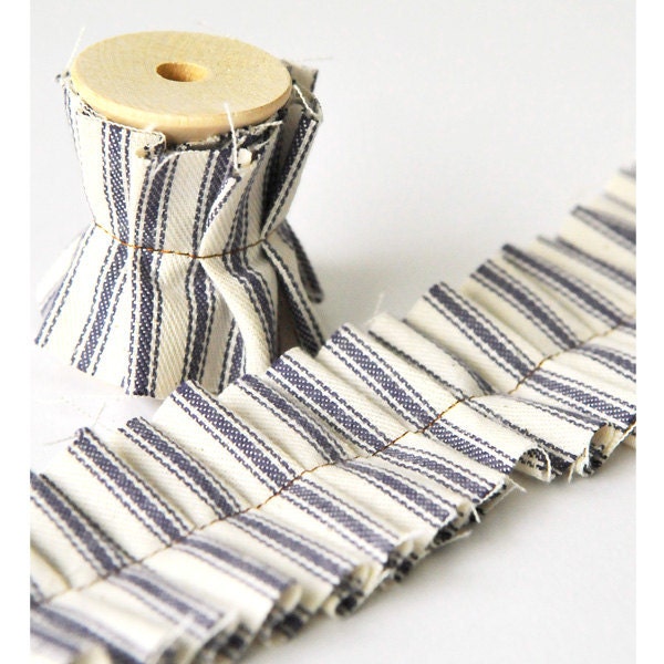 Ruffled Fabric Strip - Blue Ruffled Ticking (3 feet)