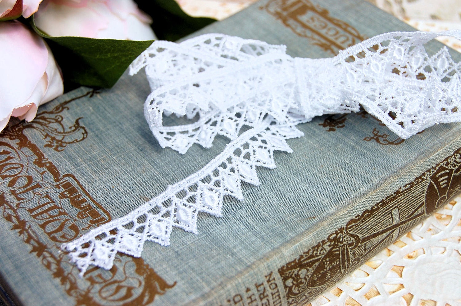 Diamond 2 Guipure Lace in White - Scrapbooking, Card Making, Sewing, Bridal.