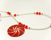 CLEARANCE Red and White Seed Bead and Fire Polsihed Glass Necklace