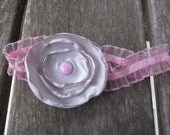 Gray Poppy Headband with Pink Accents (Hair Accessory for Baby)