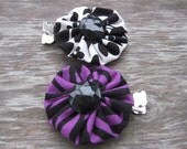 YoYo Hair Clips (Set of 2) Purple/Black Zebra & Black/White Damask
