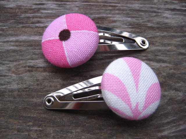 Button Barrettes for Baby (Set of 2) Shades of Pink/Brown/White
