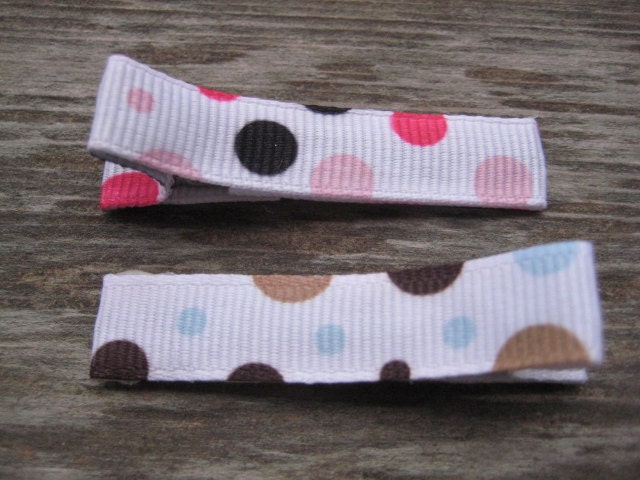 Ribbon Hair Clips (Set of 2) Pink/Black, Brown/Baby Blue Polka Dots
