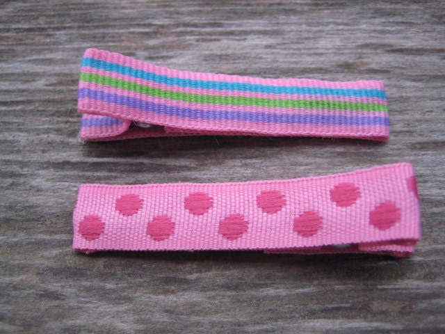 Ribbon Hair Clips (Set of 2) Shades of Pink, Polka Dots and Stripes