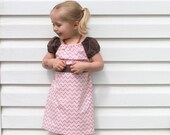 Toddler Dress. Pink and Chocolate Brown Chevron Peasant Dress. Toddler Clothes. Girl. Child. Summer Fashion.