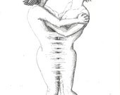 Original black and white ink drawing: Splitting