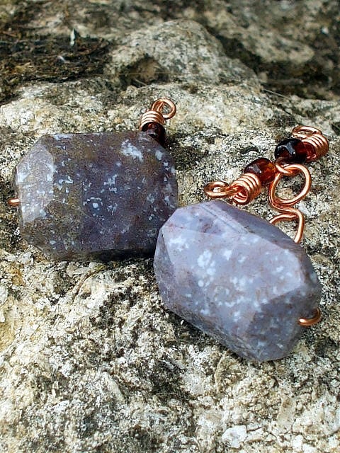 Faceted Wirewrapped Cufflinks - Thunder Egg - Gentlemen's Wirework Cuff Links with Copper Wire and Speckled Stone