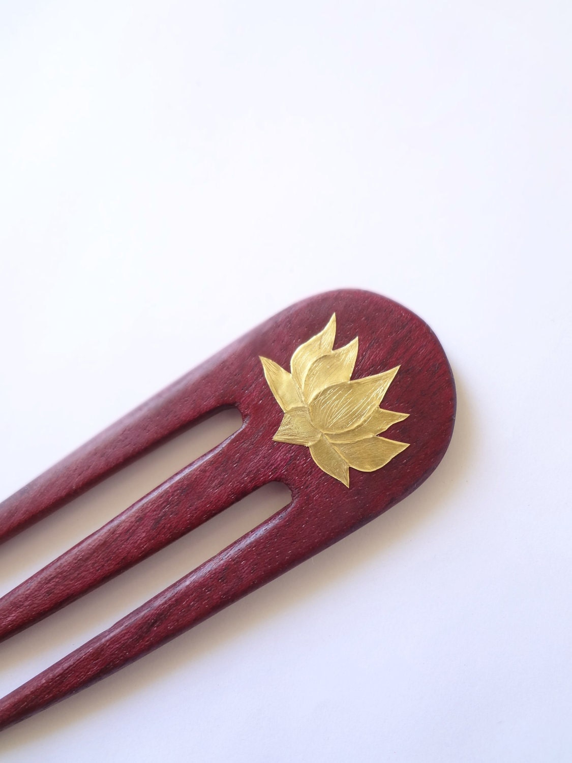 Purple heart wood brass Japanese lotus hair fork