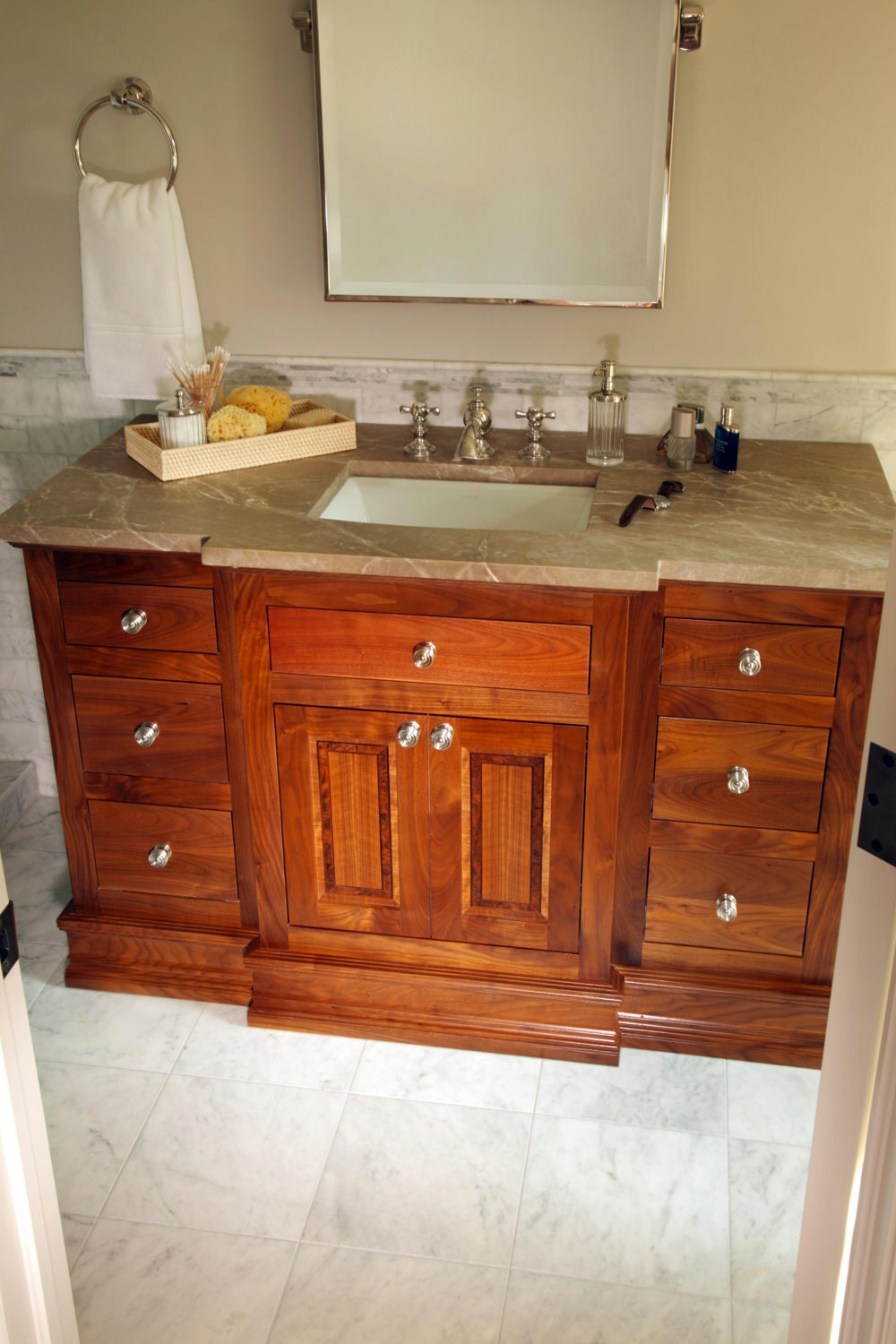 Vanity, Walnut with Emperador Marble Top