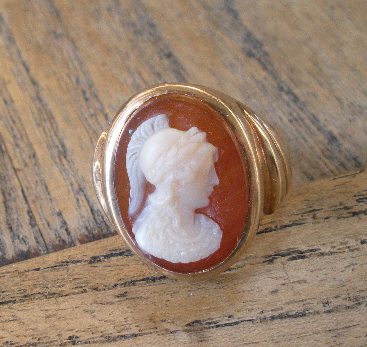 Cameo 14k Gold Ring - Roman Soldier - Intaglio