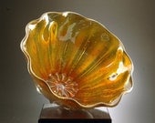 Hand Blown Glass Bowl - Gold Clamshell Bubble Bowl Form by Jonathan Winfisky