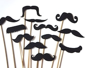 Photo Booth Props  - Mustache Bash - Set of 12 BLACK Mustaches on a stick - Photobooth Props Party Props