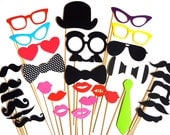 Photo Booth Prop Set - 32 pieces on a stick - Birthdays, Weddings, Parties - Great Photobooth Props